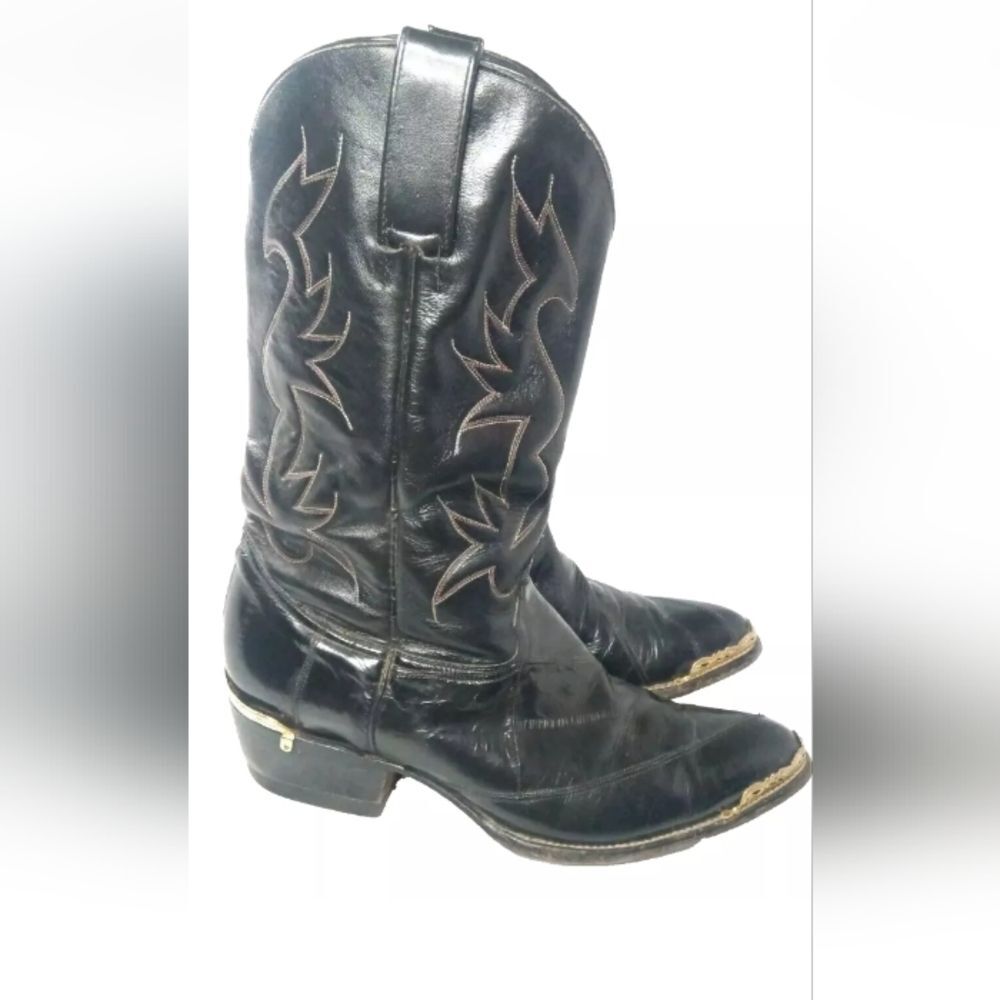 Cazador Black EEL Skin Leather Western Boots Sz 10 D Toe Tips  & Heel Guards